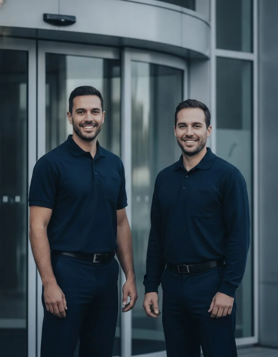 Accessible Door Solutions technicians at a serviced commercial entrance