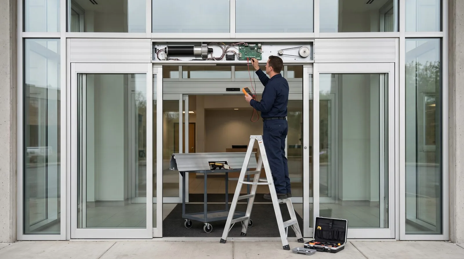 Accessible Door Solutions technician servicing an accessible door operator